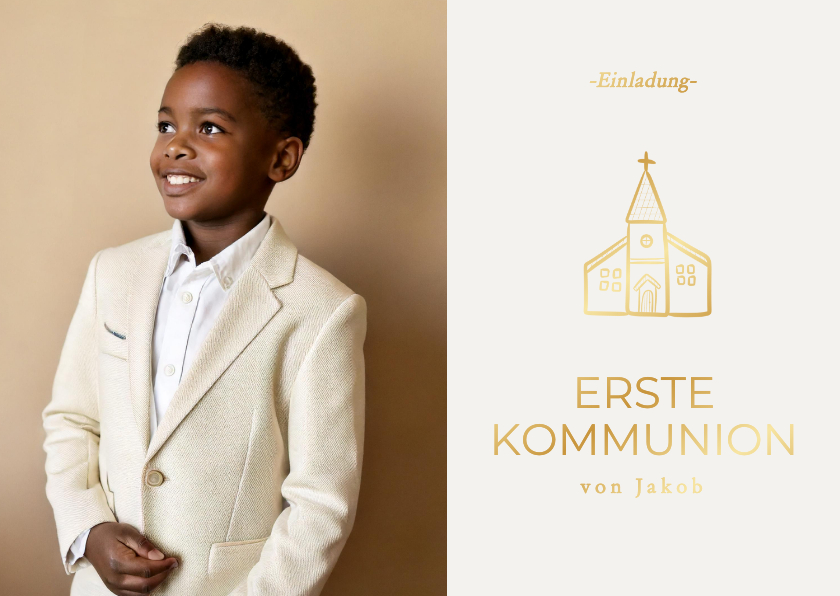 Kommunionskarten - Foto-Einladungskarte Kommunion goldene Kirche 