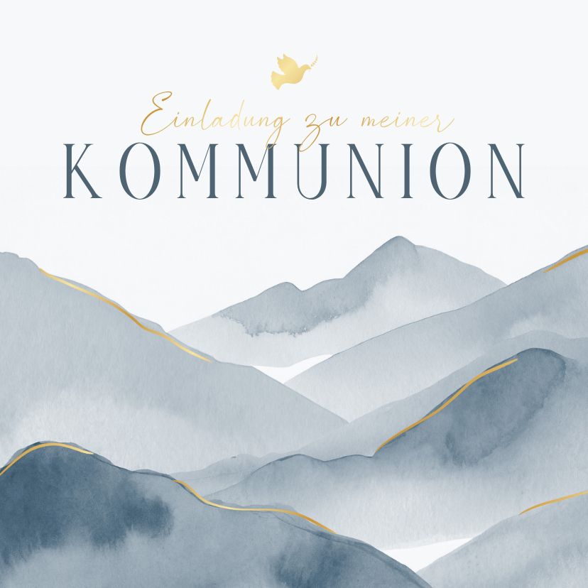 Kommunionskarten - Kommunionseinladung Berge blaues Aquarell
