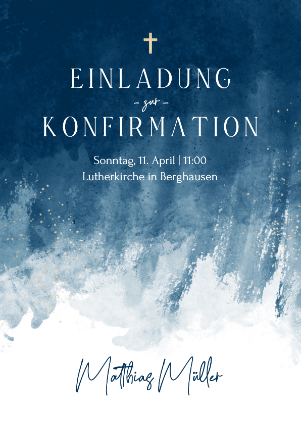 Konfirmationskarten - Konfirmationskarte Junge Auqarell modern dunkelblau