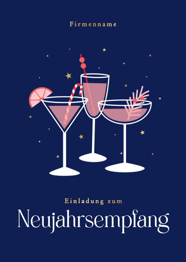 Neujahrskarten - Einladung Neujahrsempfang Cocktails & Sternchen