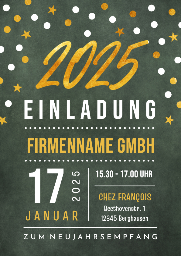 Neujahrskarten - Einladung zum Neujahrsempfang 2025 Goldoptik