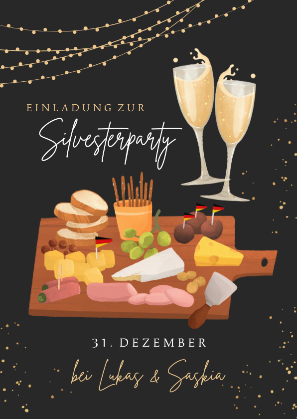Neujahrskarten - Einladungskarte Silvesterparty Sekt & Häppchen