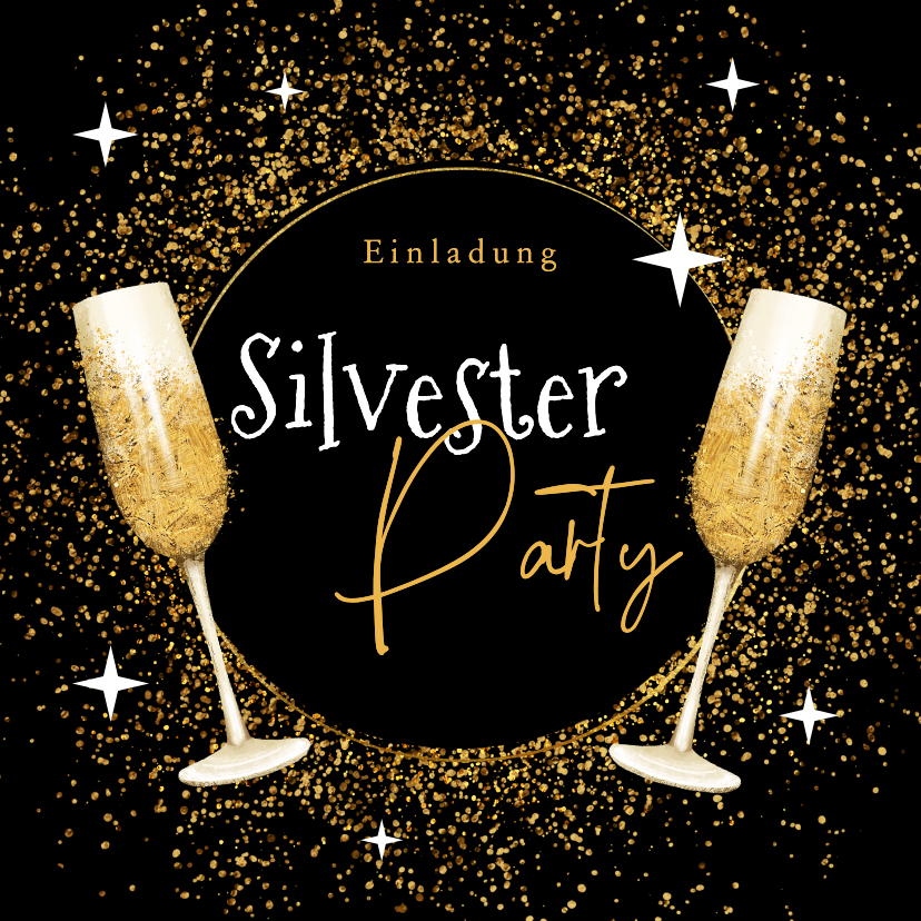 Neujahrskarten - EinladungskarteNeujahr Silvesterparty Goldstaub Sektgläser