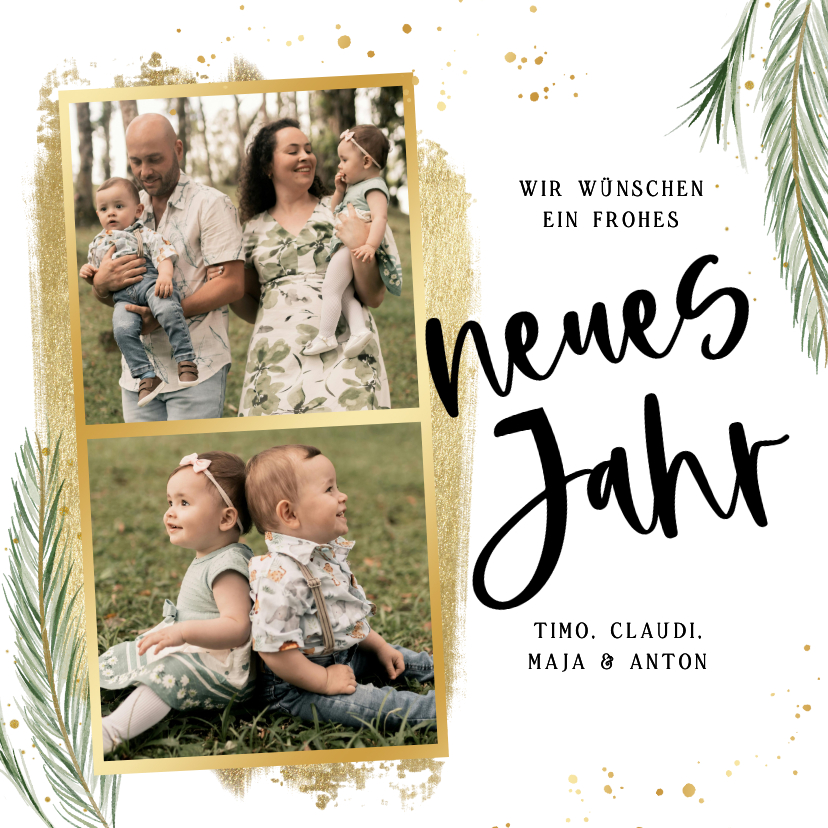 Neujahrskarten - Foto-Neujahrsgrußkarte zwei Fotos & Tannenzweige