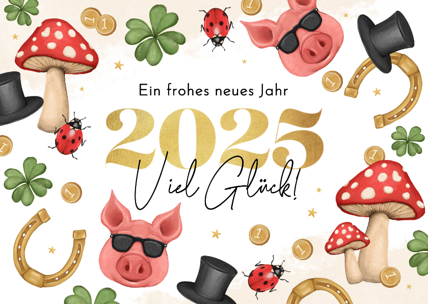 Neujahrskarten - Grußkarte 'Frohes neues Jahr' Glücksbringer 2025