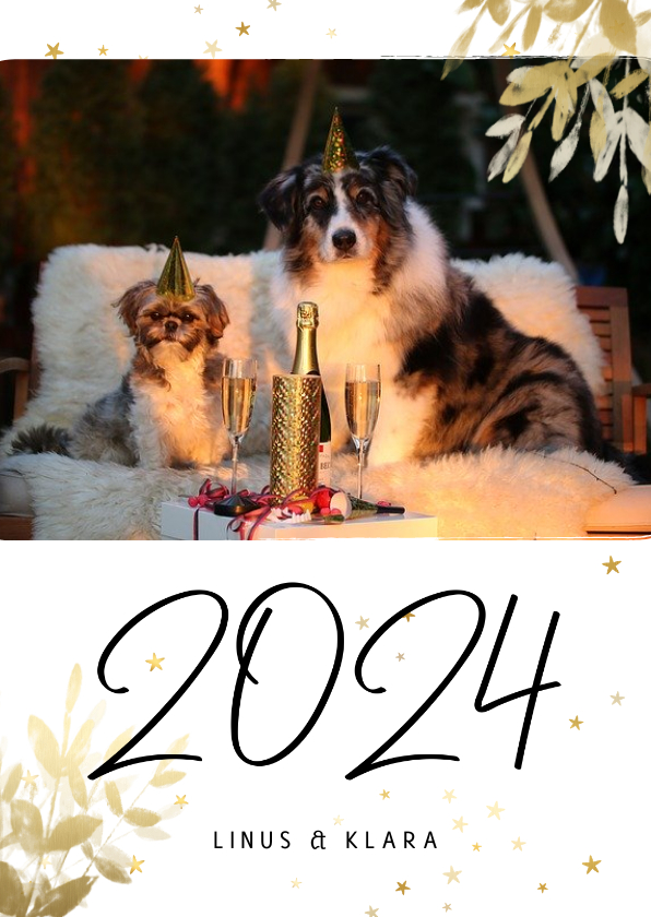 Neujahrskarten - Neujahrsgruß 2025 Goldlook botanisch mit Foto