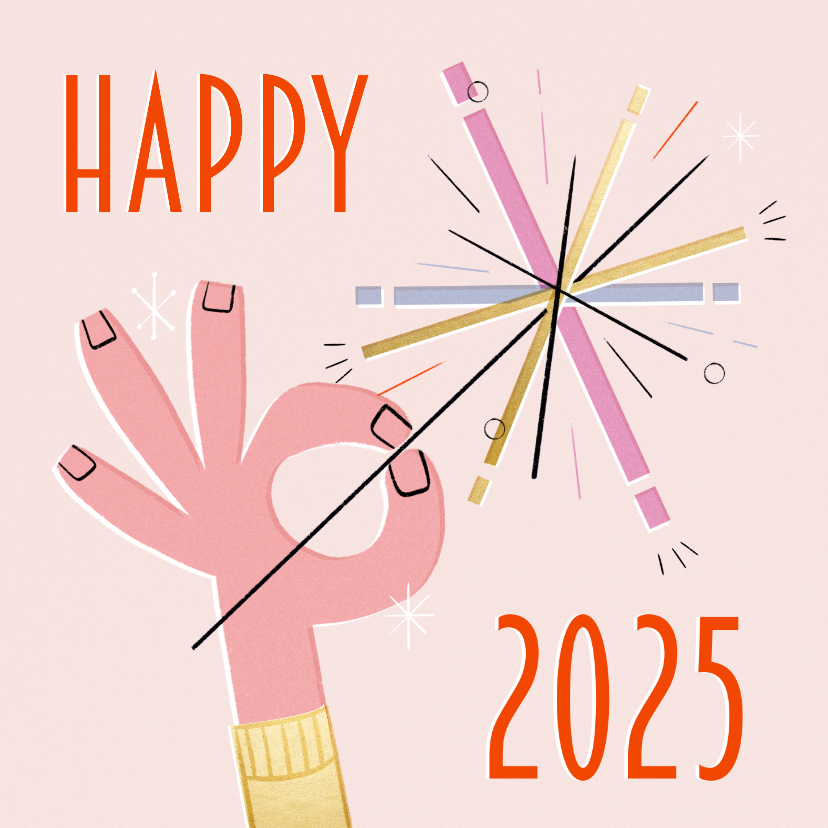 Neujahrskarten - Neujahrsgrußkarte 'Happy 2025' Hand mit Wunderkerze