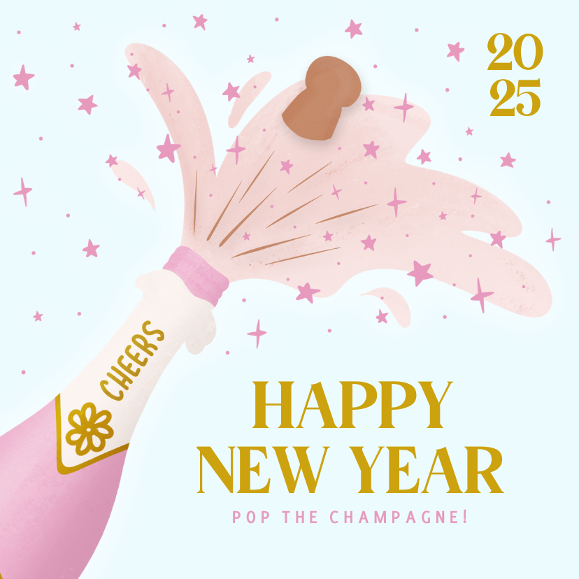 Neujahrskarten - Neujahrskarte Champagnerflasche in Pink