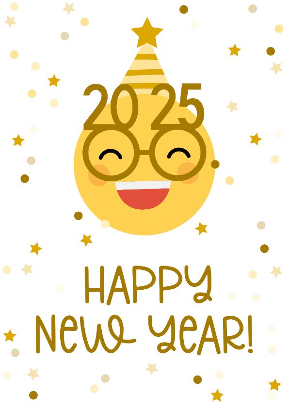 Neujahrskarten - Neujahrskarte Emoji mit Brille und 2025