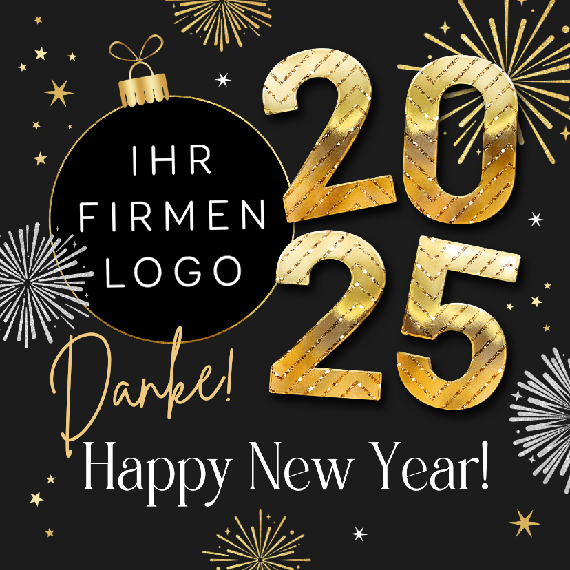 Neujahrskarten - Neujahrskarte Firma 2025, Logo & Feuerwerk