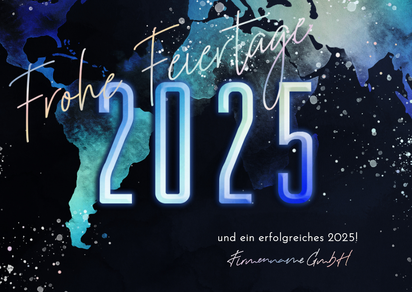 Neujahrskarten - Neujahrskarte geschäftlich Landkarte in Aquarelloptik 2025