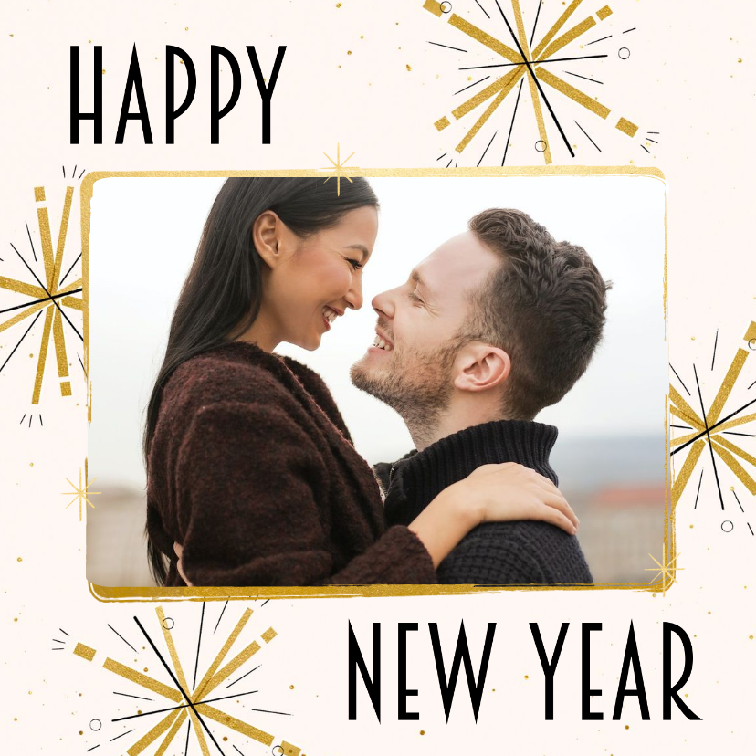 Neujahrskarten - Neujahrskarte im Goldlook mit Feuerwerk