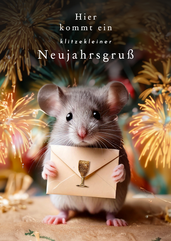 Neujahrskarten - Neujahrskarte 'klitzekleine Neujahrsgrüße' Maus