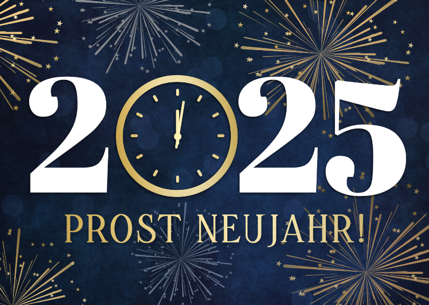 Neujahrskarten - Neujahrskarte Zwölf Uhr und Feuerwerk