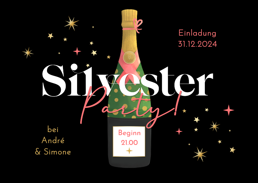 Neujahrskarten - Silvester-Party Einladungskarte Sektflasche