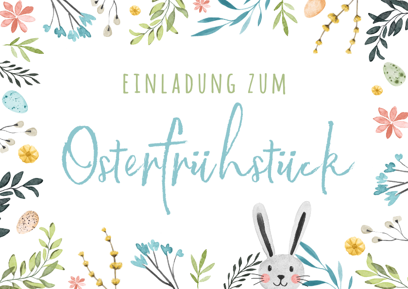 Osterkarten - Einladung Osterfrühstück Hase & Blumenrahmen