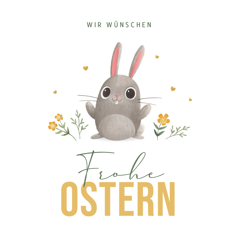 Osterkarten - Ostergrußkarte Osterhase mit Blümchen