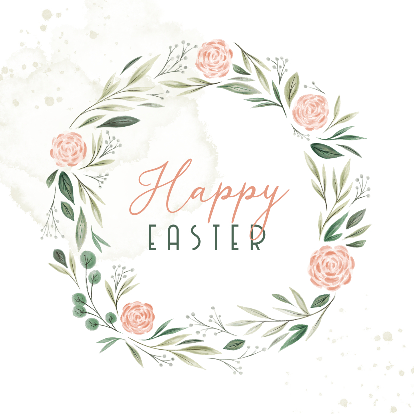Osterkarten - Osterkarte Blumenkranz 'Happy Easter'