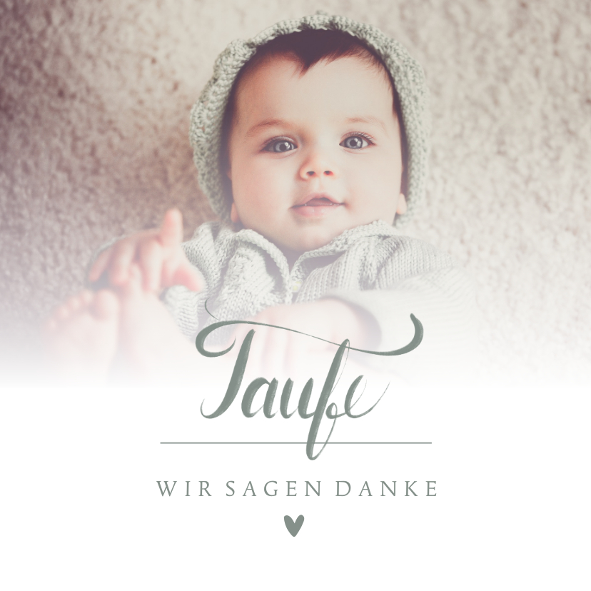 Taufkarten - Dankeskarte Taufe Foto & Schreibschrift graugrün