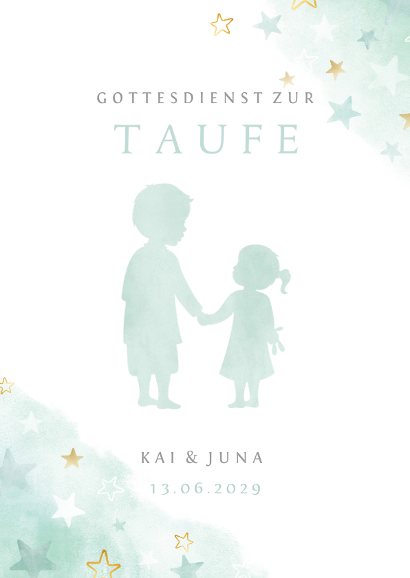 Taufkarten - Kirchenheft Taufe mintgrün großer Bruder & kleine Schwester