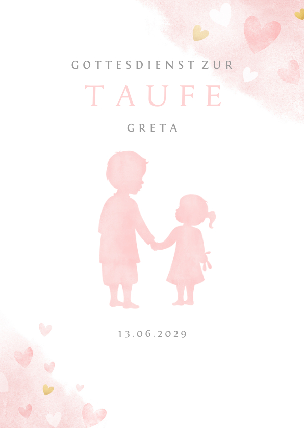 Taufkarten - Kirchenheft Taufe rosa großer Bruder und kleine Schwester