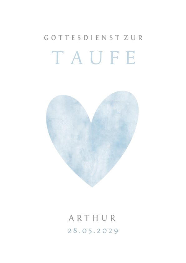 Taufkarten - Kirchenheft zur Taufe Herz blaues Aquarell