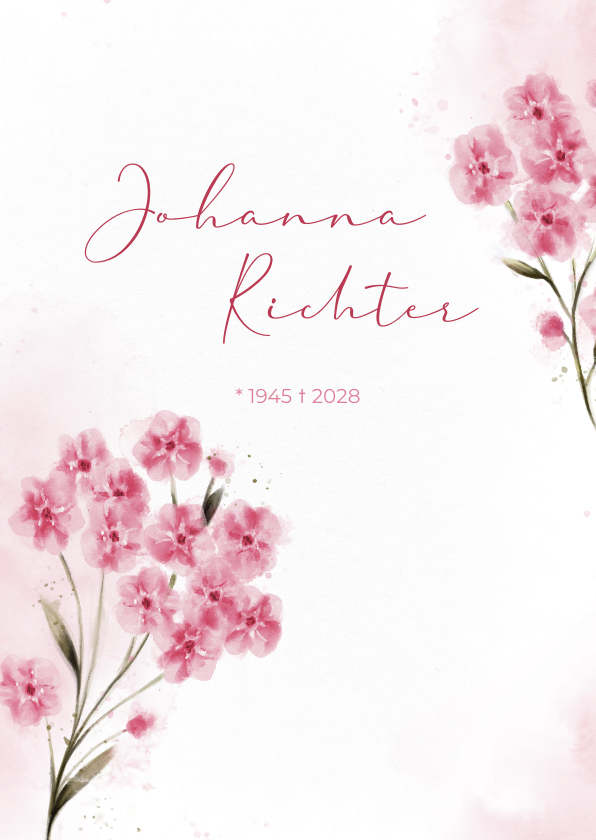 Trauerkarten - Einladung Trauerfeier rosa Blumen