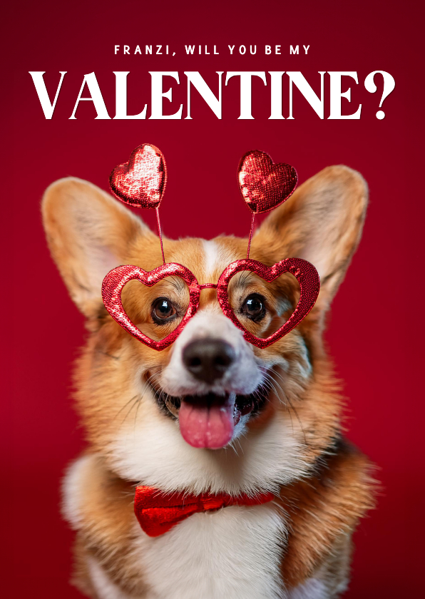 Valentinskarten - Grußkarte 'Will you be my valentine?' Corgi mit Brille