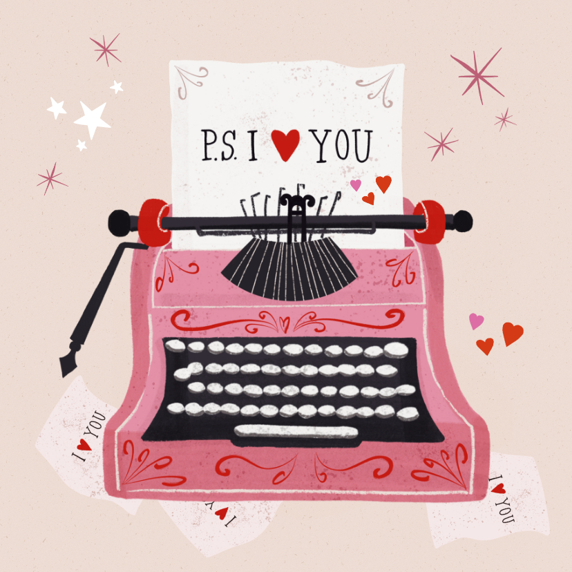 Valentinskarten - Valentinskarte mit Schreibmaschine