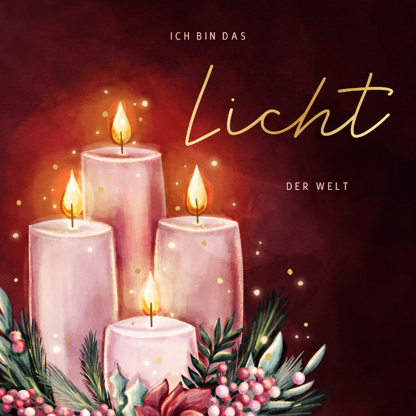 Weihnachtskarten - Christliche Grußkarte Advent vier Adventskerzen