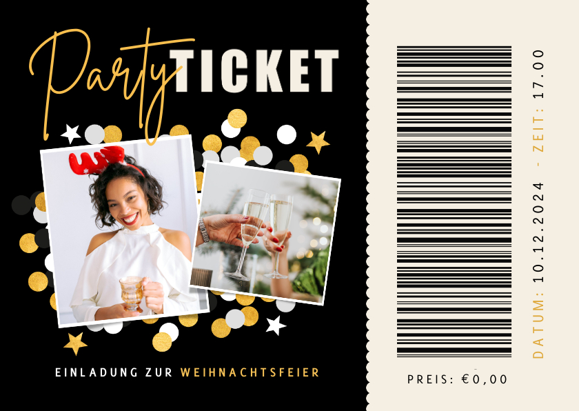 Weihnachtskarten - Einladung Weihnachtsfeier Partyticket mit Fotocollage