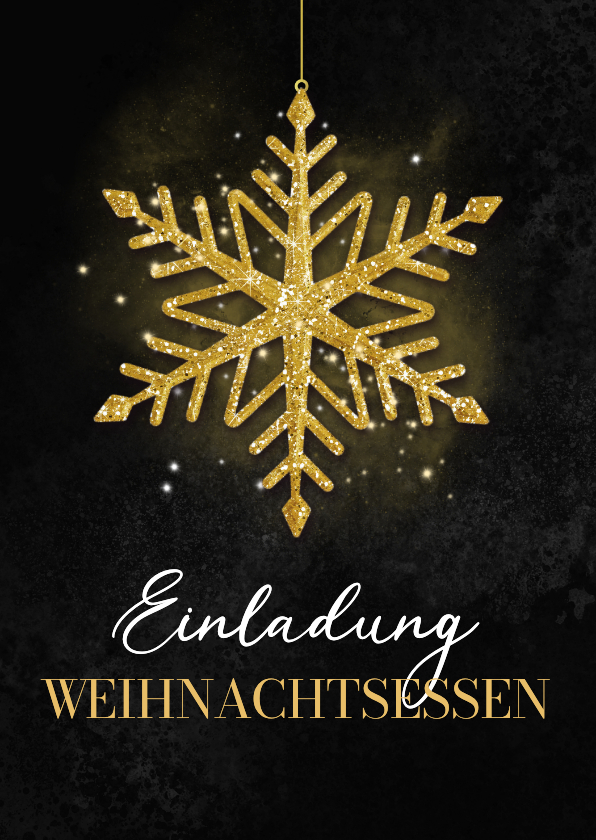 Weihnachtskarten - Einladungskarte Weihnachtsessen Schneekristall in Gold