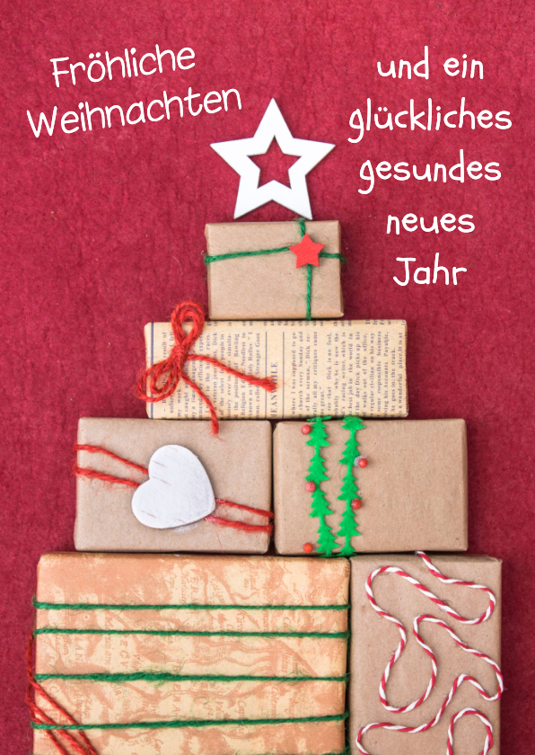 Weihnachtskarten - FairTrade Weihnachtskarte mit Weihnachtsbaum aus Geschenken