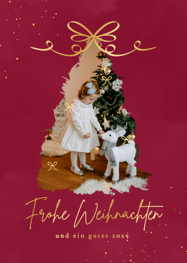 Weihnachtskarten - Foto-Karte Weihnachtsbaum mit Schleife Goldoptik