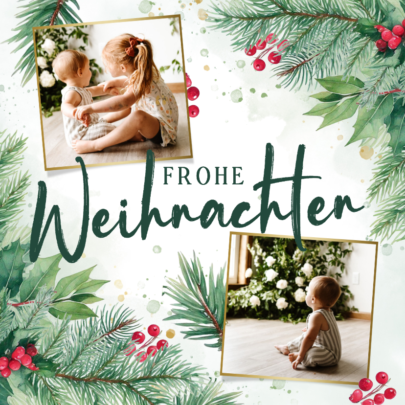 Weihnachtskarten - Foto-Weihnachtskarte Frohes Fest Zweige und Beeren