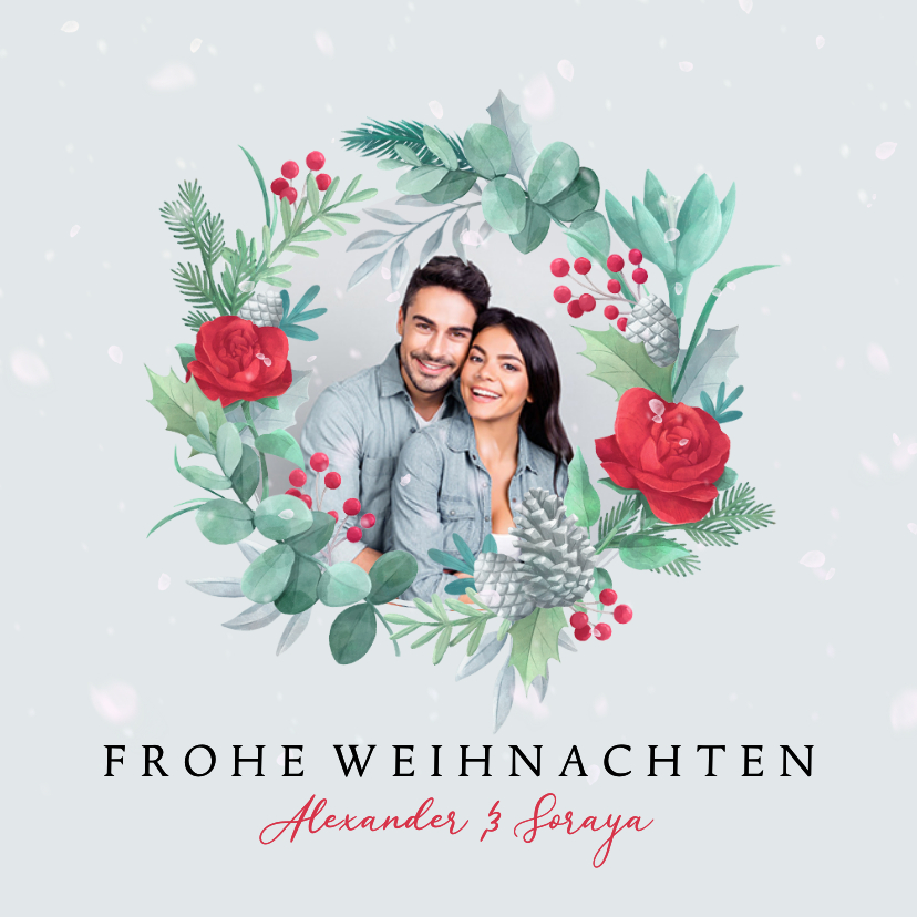 Weihnachtskarten - Foto-Weihnachtskarte mit Blumenkranz