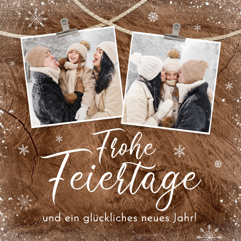 Weihnachtskarten - Foto-Weihnachtskarte Schneeflocken Holzhintergrund