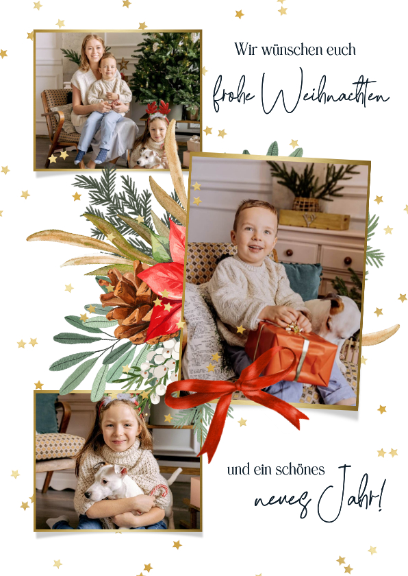 Weihnachtskarten - Foto-Weihnachtskarte Tannenzweige und Geschenke