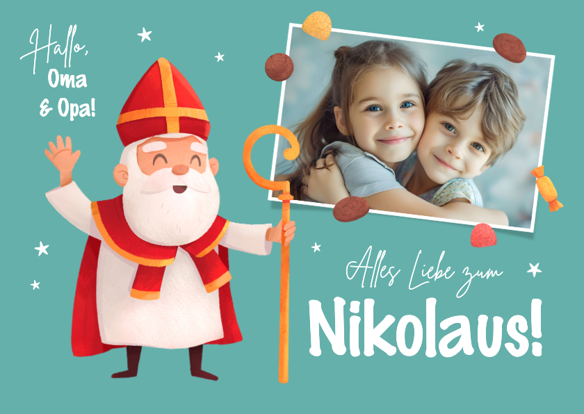 Weihnachtskarten - Fotokarte Grüße zum Nikolaus lustig illustriert