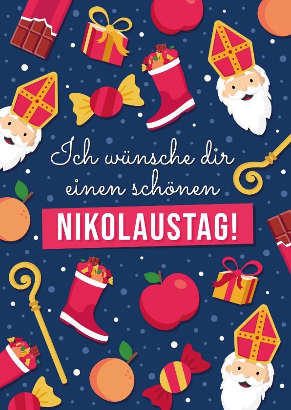 Weihnachtskarten - Fröhliche Nikolauskarte Geschenke Süßigkeiten Stiefel