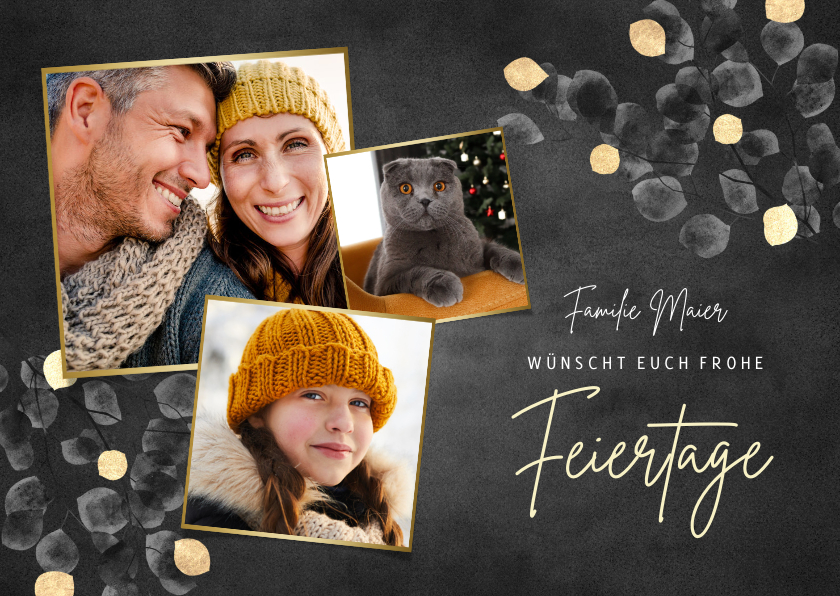 Weihnachtskarten - Grußkarte Weihnachten Fotocollage Goldblätter