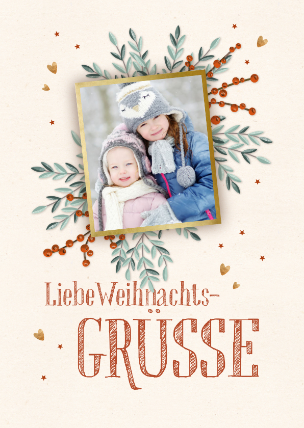 Weihnachtskarten - Grußkarte zu Weihnachten Foto auf Zweigen