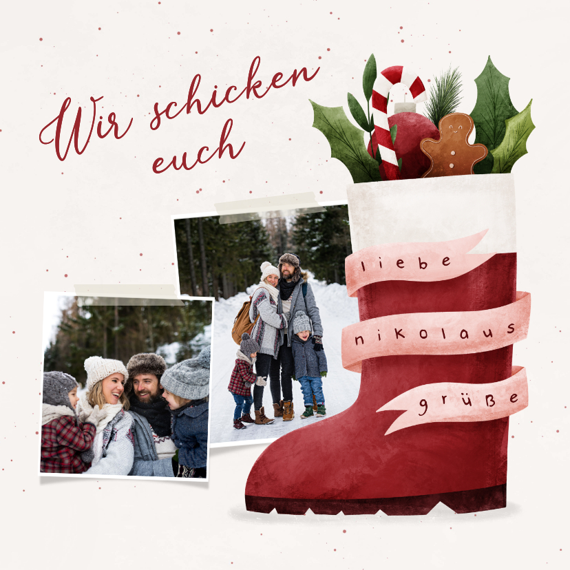 Weihnachtskarten - Karte Nikolausgrüße mit Fotos und Nikolausstiefel