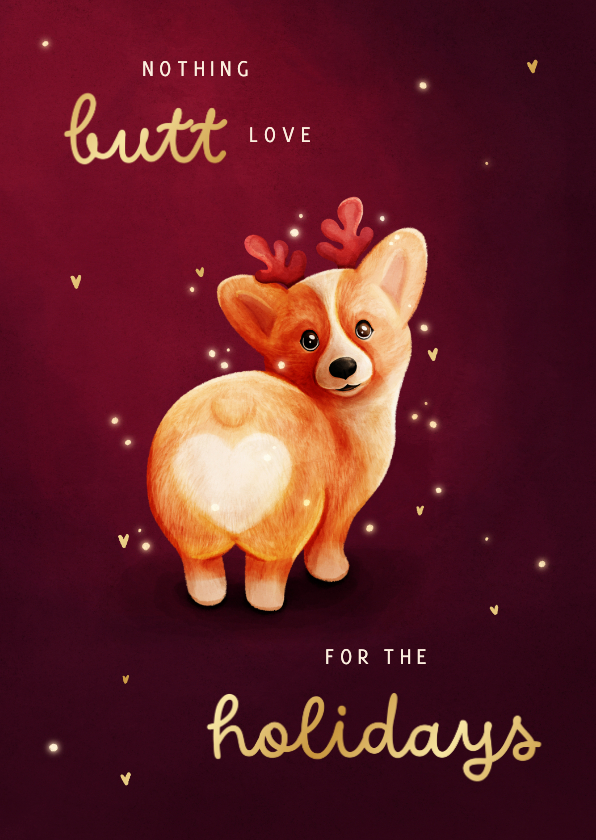 Weihnachtskarten - Lustige Weihnachtskarte Corgi Herz 'Nothing butt love'