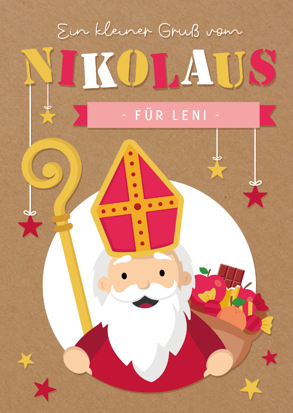 Weihnachtskarten - Nikolauskarte 'Ein kleiner Gruß vom Nikolaus' Kraftpapier