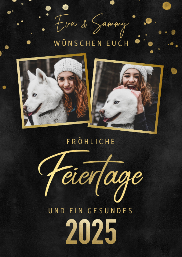 Weihnachtskarten - Stilvolle Weihnachtskarte Goldlook mit Fotos