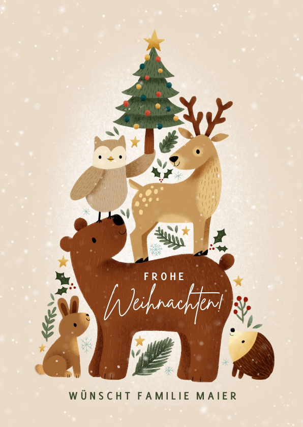 Weihnachtskarten - Weihnachts-Grußkarte Tiere im Wald