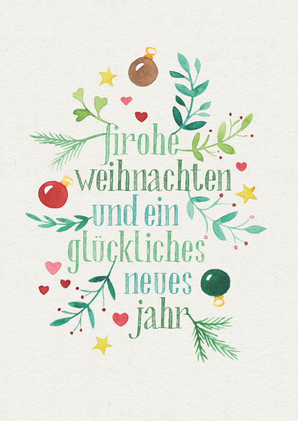 Weihnachtskarten - Weihnachtsgrüße Aquarell Zweige & Weihnachtskugeln