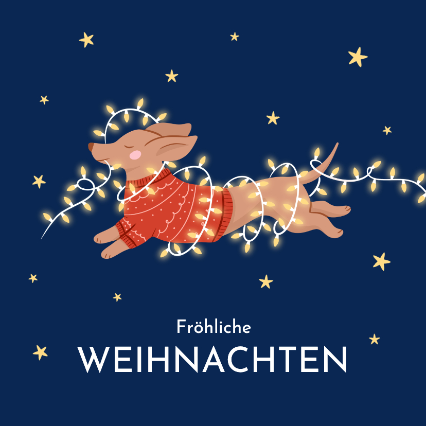 Weihnachtskarten - Weihnachtsgrüße Dackel mit Lichterkette