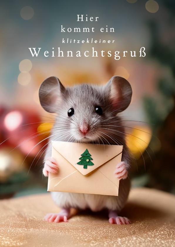 Weihnachtskarten - Weihnachtsgrußkarte kleine Maus mit Brief